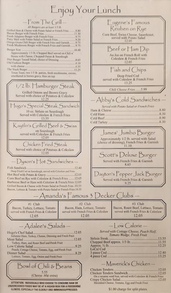 Hugo's Family Restaurant Menu image 1